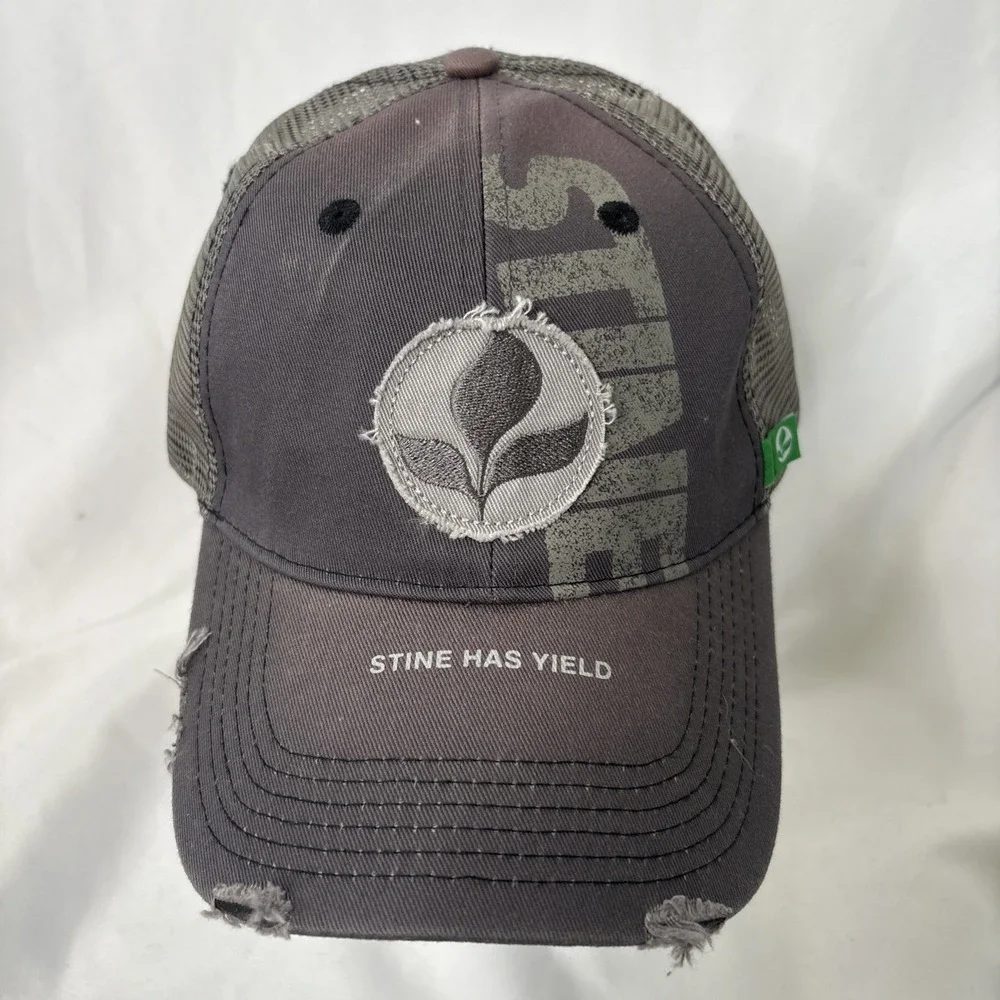 Stine‎ Has Yield Logo Trucker Hat Cap Gray Mesh Hook & Loop Distressed OS
